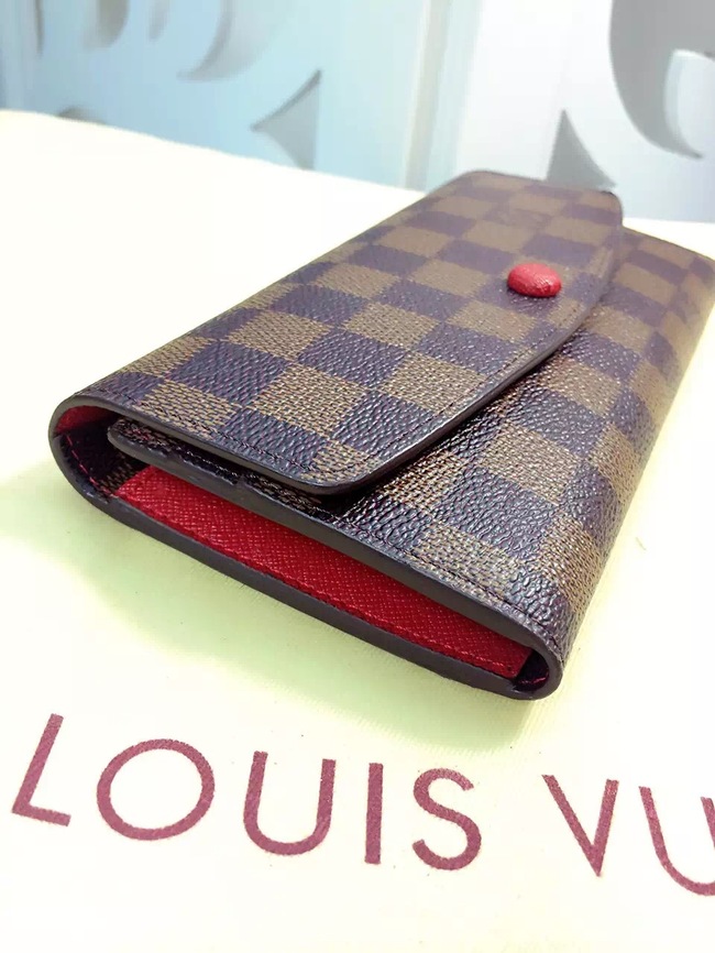 Louis Vuitton Outlet Damier Ebene Canvas Wallet 60136 Coffee&Red